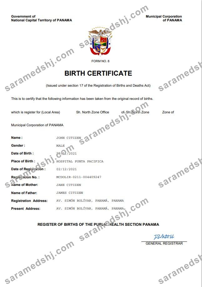 Panama birth certificate Word and PDF template